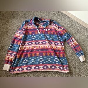 Vintage Jeans Wear Colorful Patterned Women's Sweater Aztec Zip Drawstring Sz M